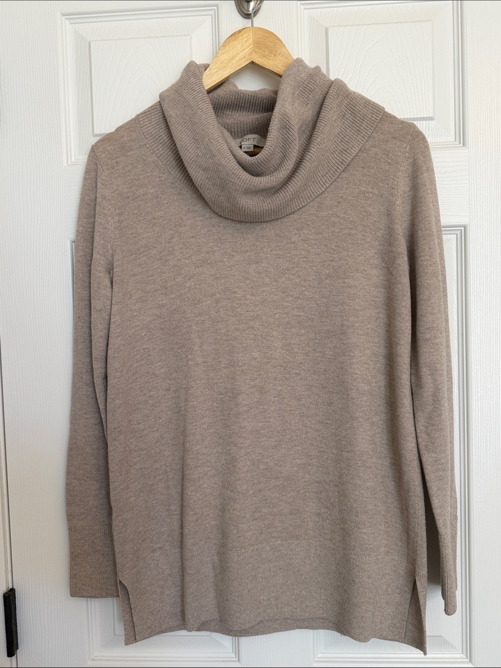 LOFT Taupe Fall Cowl Neck Sweater